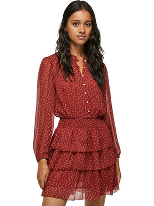 Pepe Jeans Delia Mini Καθημερινό Φόρεμα Floral Μπορντό PL953120-286