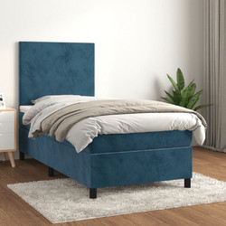 vidaXL Κρεβάτι Boxspring Βελούδινο με Στρώμα Σκούρο Μπλε 80x200cm 3142873