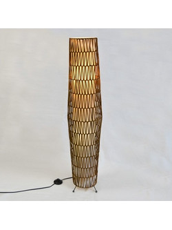 Timber Destyle Boho φωτιστικό δαπέδου από φυσικό υλικό με πλέξη μπαμπού ραττάν με λευκό εσωτερικό περίβλημα PVC μαύρο χρώμα