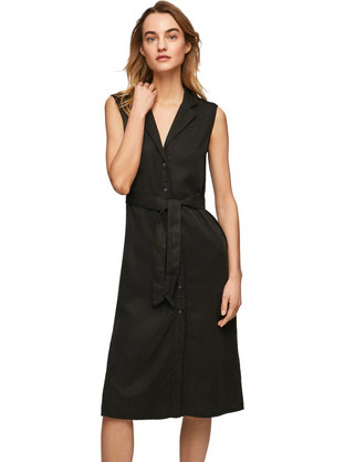 Pepe Jeans Maggie Midi Καλοκαιρινό Καθημερινό Φόρεμα Σεμιζιέ Μαύρο PL953067