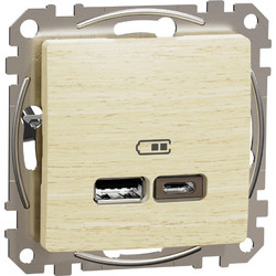 USB charger A+C, Sedna Design & Elements, 2,4A, wood birch (SDD180402)