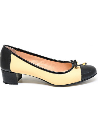 Bigshoes MX1627-01/13 Δερμάτινη Γόβα Μαύρο Μπεζ 5cm