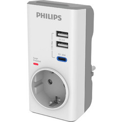 Philips CHP8010W.GRS Μονόπριζο ασφαλείας με 2USB+Type-C, 3680W, 380J
