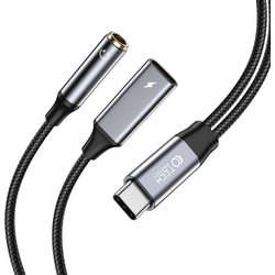 Tech-Protect Ultraboost - Αντάπτορας Ήχου και Φόρτισης - Type-C (Male) σε 3.5mm Mini Jack (Female) / Type-C (Female) - 60W - Black (9319456607383)