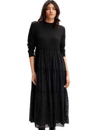Desigual Misha Midi Φόρεμα για Γάμο / Βάπτιση με Δαντέλα Μαύρο 23WWVWAD-2000