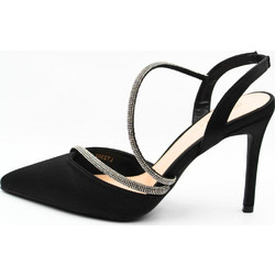 Plato Γόβες Open Heel με Λουράκι και Στρας Μαύρες