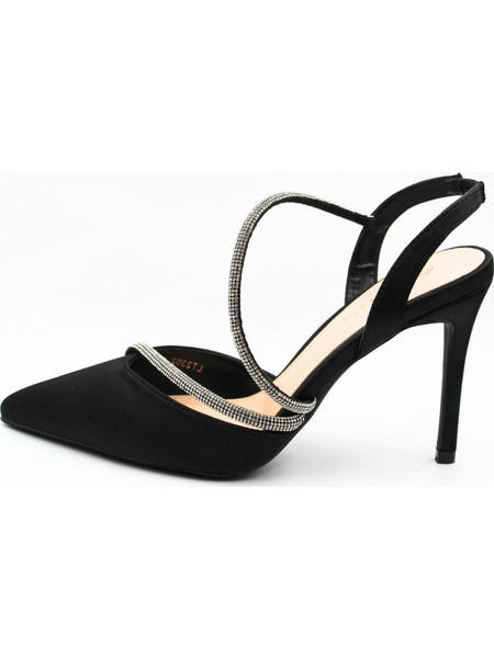 Plato Γόβες Open Heel με Λουράκι και Στρας Μαύρες