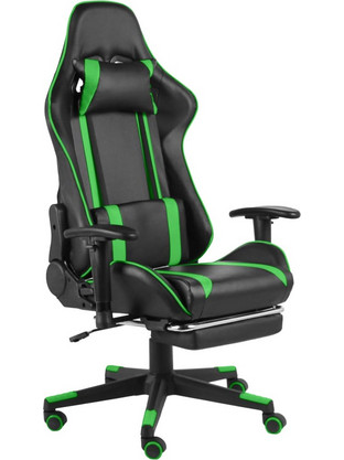 vidaXL Καρέκλα Gaming Δερματίνης με Ρυθμιζόμενα Μπράτσα και Υποπόδιο Μαύρη Πράσινη 20486