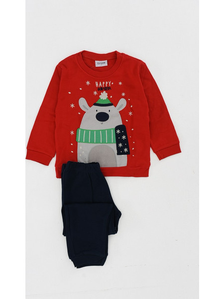 TraX Παιδική Πιτζάμα Βαμβακερή Χειμωνιάτικη Κόκκινη Navy Μπλε 44996
