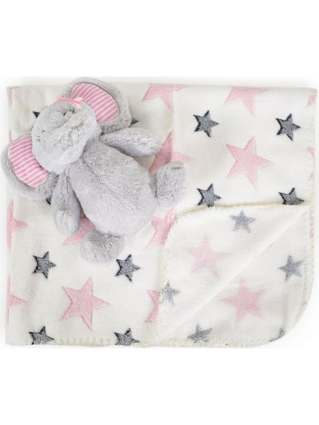 Cangaroo Elephant Κουβέρτα Αγκαλιάς Fleece με Λούτρινο 75x90 Λευκή Ροζ