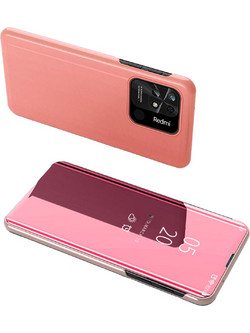 Clear View Case cover for Xiaomi Redmi 10C cover with a flap pink