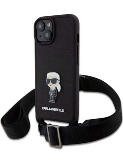 Karl Lagerfeld Saffiano Crossbody Metal Ikonik Back Cover Black (iPhone 15)