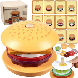 Εκπαιδευτικό Ξύλινο Παιχνίδι Burger με Στοιχεία από Τσόχα, 7x7x9 cm - Aria Trade