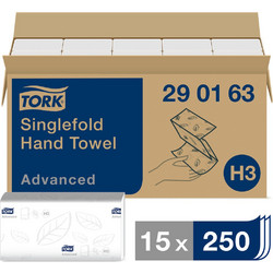 Χειροπετσέτα Λευκή 2φυλλη V-Fold (Zig Zag) 23x24,8cm 15x250τεμ Tork Singlefold Advanced 290163