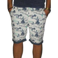 Ανδρική chino βερμούδα μπεζ με μπλε Flamenco beach print h-7495-blb