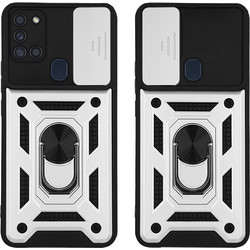 Sonique Ring Armor CamPro Back Cover Silver (Samsung Galaxy A21s)
