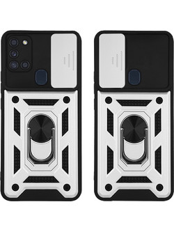 Sonique Ring Armor CamPro Back Cover Silver (Samsung Galaxy A21s)