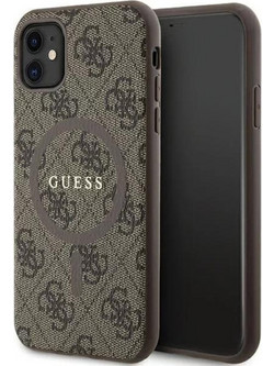 Guess Leather Metal Logo Magsafe Back Cover Πλαστικό Καφέ (iPhone 11)