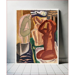 Πίνακας, Two bathing women and a bridge figure (1929-1930) vintage painting by Leo Gestel