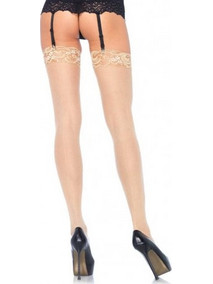 Leg Avenue Sheer Back Seem Lace Top Stockings - NUDE - O/S