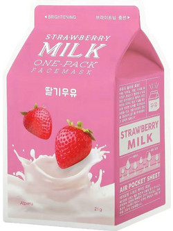A'pieu One-Pack Milk Strawberry Sheet Μάσκα Προσώπου για Ενυδάτωση & Λάμψη με Υαλουρονικό 21gr