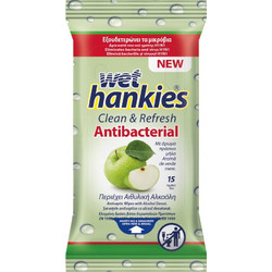 ΜΕΓΑ Wet Hankies Clean & Refresh Αντισηπτικά Μαντηλάκια Χεριών Green Apple 15τμχ