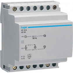 Μετασχηματιστής Ασφάλειας 40Va 230V-12-24V 4M ST314 Hager ST314