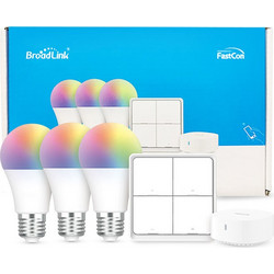 Broadlink Σετ 3 Έξυπνες Λάμπες RGB με Τετρακάναλο Διακόπτη και Hub BLE Smart Home Starter Kit, App / Voice / Remote Control, 9W (SKE27)