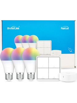 Broadlink Σετ 3 Έξυπνες Λάμπες RGB με Τετρακάναλο Διακόπτη και Hub BLE Smart Home Starter Kit, App / Voice / Remote Control, 9W (SKE27)