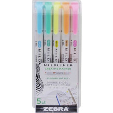 Zebra Mildliner Double Ended Brush Pen & Marker Bold & Fine Point 5 Pack Fluorescent Set (ZB-79105) (ZEB79105)