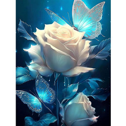 5D Diamond Painting set, white Rose and Butterfly (30 x 40 cm)