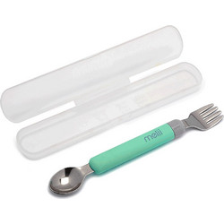 Melii Spork On The Go Βρεφικό Πιρούνι Κουτάλι από Ανοξείδωτο Ατσάλι με Θήκη 12m+ Πράσινο Mint
