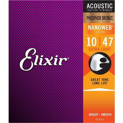 Elixir Strings 16002 Σετ 6 Χορδές Ακουστικής Κιθάρας Phosphor Bronze 10-47" Extra Light Tension