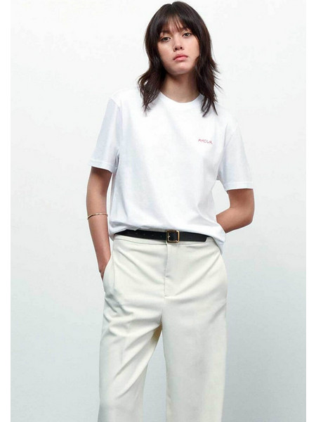 Maison Labiche γυναικείο βαμβακερό T-shirt μονόχρωμο με κεντημένο lettering Amour Popincourt - QWPOPINAMOUR Λευκό