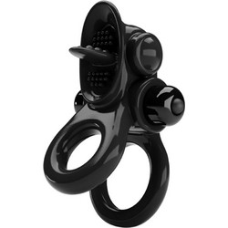 Pretty Love Passionate Vibrating Double Ring Ελαστικό Δαχτυλίδι Πέους Σιλικόνης με Δόνηση Μαύρο