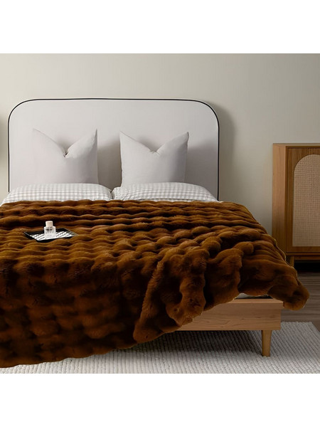 Bonsai Home Κουβέρτα Γούνινη/Βελούδινη Super Soft Μονή 160x220 - Luxury Rabbit Fur Καφέ