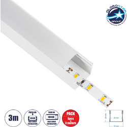 GloboStar(R) SURFACE-PROFILE 70868-3M Προφίλ Αλουμινίου - Βάση & Ψύκτρα Ταινίας LED με Λευκό Γαλακτερό Κάλυμμα - Επιφανειακή Χρήση - Πατητό Κάλυμμα - Λευκό - 3 Μέτρα - Πακέτο 5 Τεμαχίων - Μ300 x Π2.3