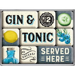 Nostalgic Μεταλλικά Μαγνητάκια (Σετ 9 τεμαχίων) Open Bar Gin & Tonic Served Here