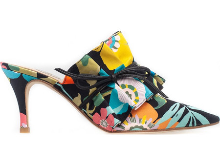 Pointed Toe Floral Mules Black