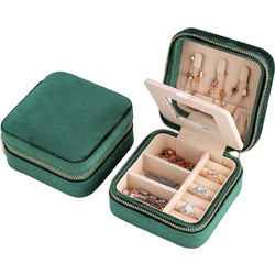 Ghetto Velvet Portable Jewelry Organizer Box with Mirror | Travel Storage Case for Rings, Earrings + Necklaces Green