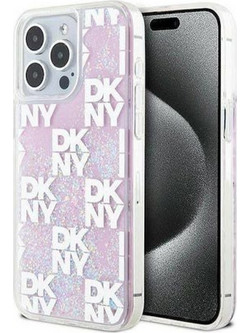 DKNY Liquid Glitter Checkered Pattern Back Cover Θήκη Σιλικόνης για iPhone 15 Pro Max Ροζ
