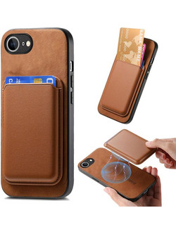 Θήκη κινητού τηλεφώνου για iPhone 16e Retro Magsafe Card Bag, με πίσω κάλυψη από PU (Καφέ) (OEM)