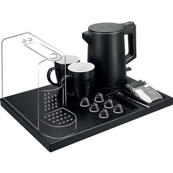 LIFE GRAND WELCOME BLACK WOOD XL Δίσκος καλωσορίσματος από ξύλο δρυός σε μαύρο χρώμα, με βραστήρα 0.8L, 1300W, 2 κούπες και θέση για μηχανή espresso