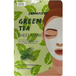 Derma V10 Green Tea Sheet Μάσκα Προσώπου για Ενυδάτωση με Πράσινο Τσάι 1τμχ
