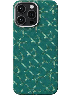 Θήκη iPhone 16 Pro Pitaka Tactile Woven Case PTK Green / Gold