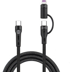 Forever 2in1 cable USB-C - Lightning + USB-C - Καλώδιο φόρτισης 2 σε 1 και μεταφοράς δεδομένων 1 μέτρου - 60W σε μαυρο χρώμα