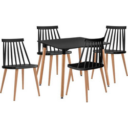 LAVIDA-ART Τραπεζαρία: Τραπέζι 80x80 Οξιά/MDF + 4 Καρέκλες Μέταλλο Βαφή Φυσικό PP Μαύρο - Woodwell