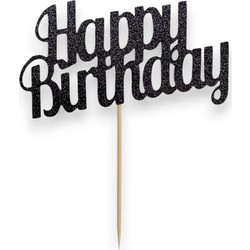 Cake Topper Χάρτινο glitter Μαύρο Happy Birthday v3
