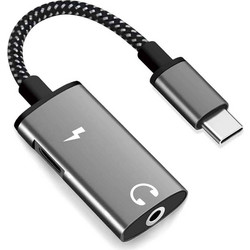 Techsuit - 2in1 Audio Adapter Acusticore (ac22) - Type-C To Type-C/jack 3.5mm, Fast Charging, Dac Chip, Hi-Fi Sound - Gray
