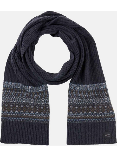 Camel Active ανδρικό μάλλινο κασκόλ ribbed με σχέδιο - C252-407530-6V53 Μπλε Σκούρο